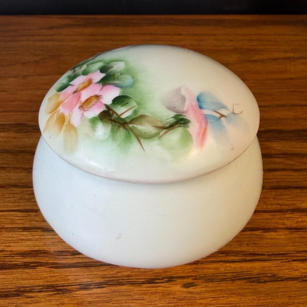 Bavaria Dresser Jar Porcelain Cream Pink Wild Rose Vintage Antique Trinket Box